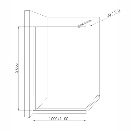 IMPRESE душевая стенка WALK-IN с профилем и держателем, 100*200см, черный мат, стекло mávat — Photo 1