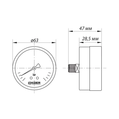 Манометр осьової KOER KM.611A D 63мм (0-6 bar) 1/4''-1/2'' (KR2901) — Photo 3