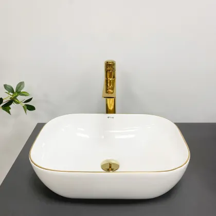 Умивальник (раковина) VBI RAVENNA WHITE GOLD EDGE накладний — Photo 1