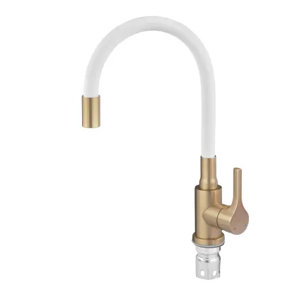 Змішувач для кухні ZERIX REX-011 BRUSHED GOLD REFL.WHITE з нерж. сталі (Колір матове золото+силіконовий вилив білий) (ZX6134) — Photo 2