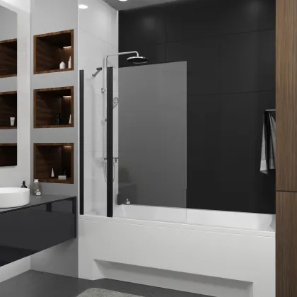 Шторка на ванну двоелементна Dakota 1100х1400мм black matt, скло 6мм clear — Photo 1