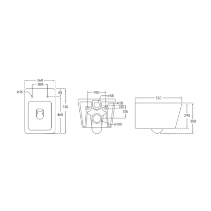 Унітаз підвісний Mixxus QUADRO-0304-R 520x360x365mm, система змиву RIMLESS (MI6707) — Photo 1