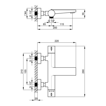 Змішувач для ванни Qtap Votice термостатичний QVTC30T105GC Chrome — Photo 1