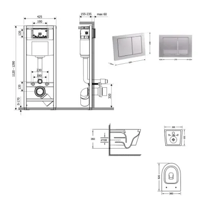 Готове рішення Qtap для ванної кімнати: підвісний унітаз Jay Ultra Quiet 520x360x320 + комплект інсталяції Nest 4 в 1 (квадратна клавіша Satin) — Photo 1