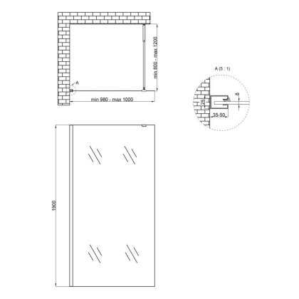 Душова перегородка Qtap Walk-In Standard BLM201.C8 100х190 см, скло Clear 8 мм, покриття CalcLess — Photo 1