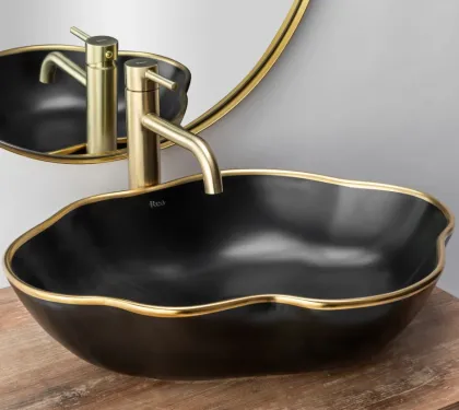 Змішувач для раковини (умивальника) REA LUNGO BRUSHED GOLD золотий матовий високий — Photo 3