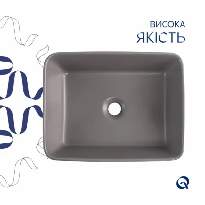 Раковина накладна Qtap Tern 480x370x135 мм, Stone grey, прямокутна, з донним клапаном QT17116069SG — Photo 3