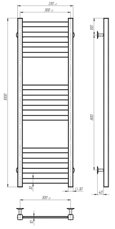 Рушникосушарка електрична Avast П12 300х1000 Deffi фарбована сталь (Чорний, JD04, Ліве підключення) — Photo 2