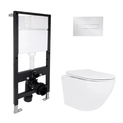 Готове рішення Qtap для ванної кімнати: підвісний унітаз Jay Rimless 485x360x320 + комплект інсталяції Standard (лінійна клавіша Chrome)