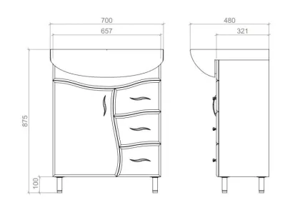 Тумба підлогова Хвиля з умивальником 82х70х33 Біла — Photo 1