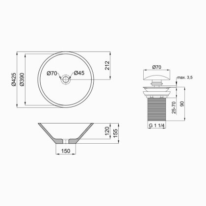 Раковина-чаша Qtap Amazon 425х425х155 White з донним клапаном QT0211K70W — Photo 1