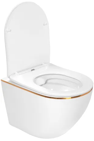 Підвісний унітаз REA CARLO WHITE MINI FLAT GOLD EDGE білий — Photo 2