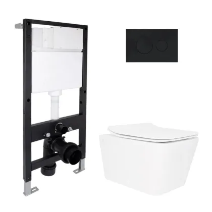 Готове рішення Qtap для ванної кімнати: підвісний унітаз Crow Rimless 520x360x290 + комплект інсталяції Standard (кругла клавіша Black)