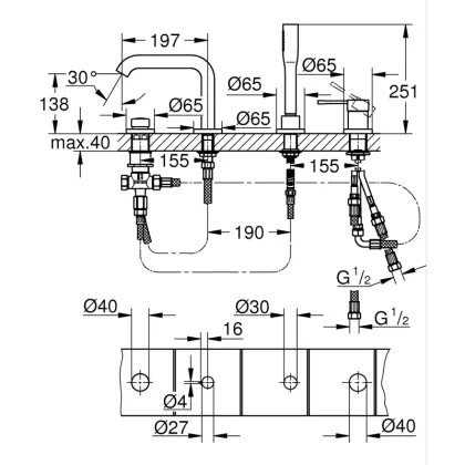 Одноважільний змішувач для ванни на 4 отвори Grohe Essence (25251001) — Photo 1