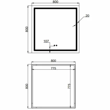 Дзеркало Qtap Mideya (MI1) 800x800 з LED-підсвічуванням Touch, з антизапотіванням, димером, рег. яскравості  — Photo 2