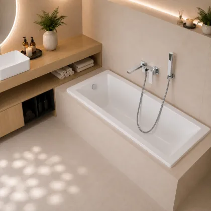 Комплект: вбудована ванна VBI GRAPPA 160x70 + сифон CHROME + ніжки — Photo 1