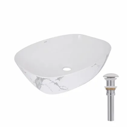Раковина накладна Qtap Cardinal 500х380х140 мм, Marble, прямокутна, з донним клапаном 