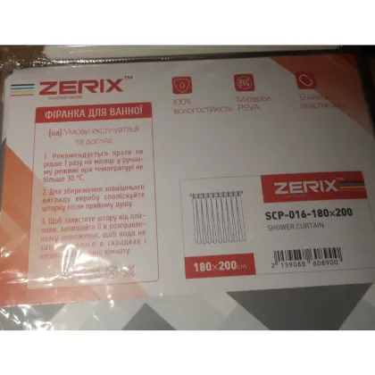 Шторка для ванної ZERIX SCP-016-180x200 з PEVA (поліетиленвінілацетату) (Візерунок "Зигзаг" біло-чорний) (ZX6089) — Photo 1