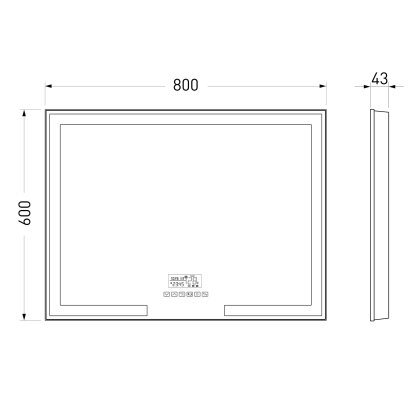 Зеркало прямокутне 80*60см з підсвічуванням, підігрівом зеркала, bluetooth, годинник, температура — Photo 1