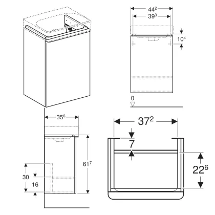 SMYLE SQUARE шафка для умивальника 45см , з одними дверима 44.2x61.7x35.6см, дверцята петлі зліва, білий — Photo 1