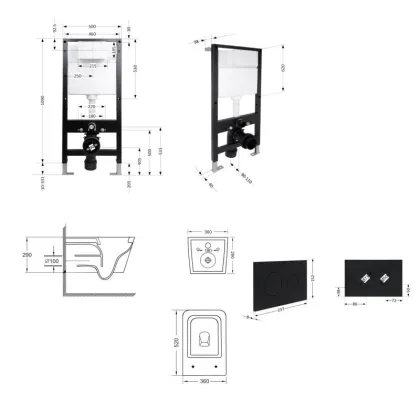 Готове рішення Qtap для ванної кімнати: підвісний унітаз Crow Ultra Quiet 520x360x290 + комплект інсталяції Standard (кругла клавіша Black) — Photo 1