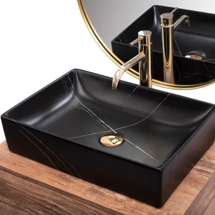 Умивальник (раковина) REA INGA BLACK MARBLE MATT накладний * — Photo 4