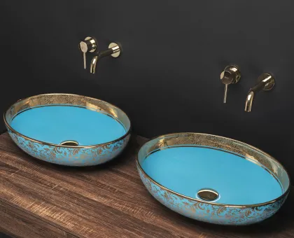 Умивальник (раковина) REA MARGOT BLUE GOLD накладний * — Photo 2