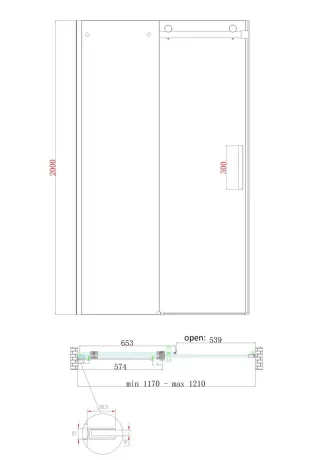 Двері в нішу Koer SR SD01-120x200-TR-12 прозоре скло Easy Clean 8мм, матове золото (KR5377) — Photo 6