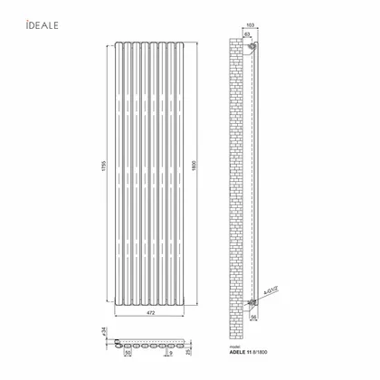 Радіатор дизайнерський Ideale Adele 11 8/1800/472 антрацит — Photo 2