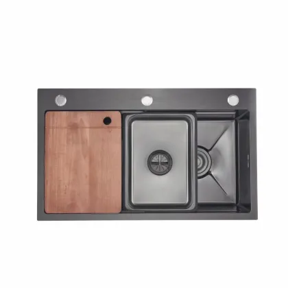 Lidz Handmade H7545B Мийка для кухні інтегрована Decor Black PVD Honeycomb 3,0/1,0 мм LDH7545BDECPVD48373 — Photo 3