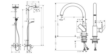 CROMETTA E 240 1jet Showerpipe душова система для ванни+VERNIS SHAPE змішувач для кухні — Photo 1