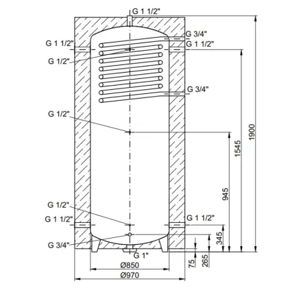 Теплоакумулятор Thermo Alliance TAI-10 1000 із теплообмінником 1,4 кв. м із ізоляцією 60 мм — Photo 1