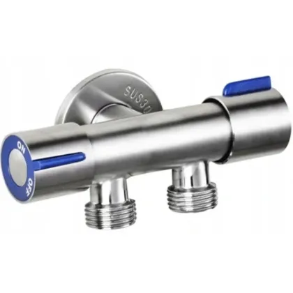Кран для підключення сантехприладів Mixxus VAL-11-1/2x1/2x1/2 з нержавіючої сталі SUS304 (синій) (MI6811)