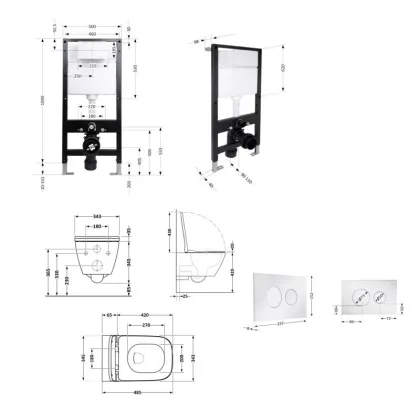 Готове рішення Qtap для ванної кімнати: підвісний унітаз Gemini Ultra Quiet 485x340x350 + комплект інсталяції Standard (кругла клавіша Chrome) — Photo 1