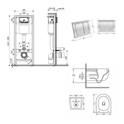Готове рішення Qtap для ванної кімнати: підвісний унітаз Taurus Ultra Quiet 515×360×350 + комплект інсталяції Nest 4 в 1 (квадратна клавіша Chrome) — Photo 1