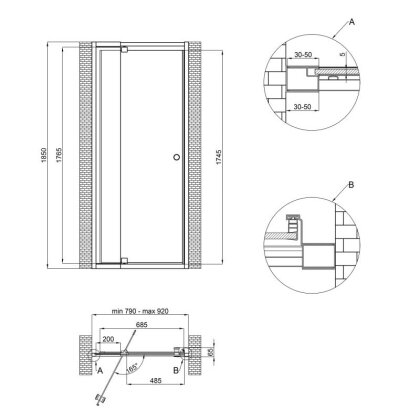 Душові двері в нішу Qtap Pisces WHI208-9.CP5 79-92х185 см, скло Pattern 5 мм — Photo 1