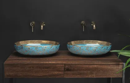 Умивальник (раковина) REA MARGOT BLUE GOLD накладний * — Photo 3