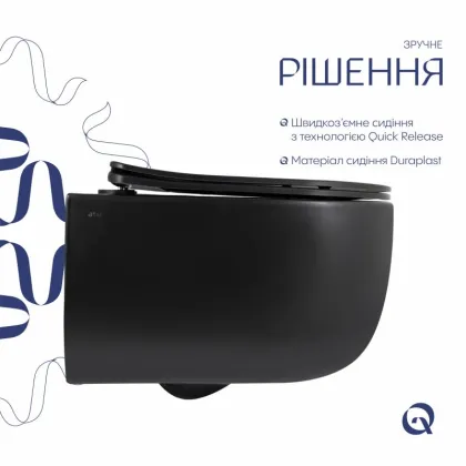 Унітаз підвісний Qtap Taurus Ultra Quiet 515×360×350 мм, Matt Black, з сидінням Slim Duroplast / Soft-close / Quick Release QTTAU28BLM50504 — Photo 3
