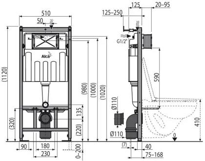 Інсталяція AlcaPlast 4в1 AM101/1120 з білою круглою кнопкою M670 + підвісний унітаз TREND — Photo 4