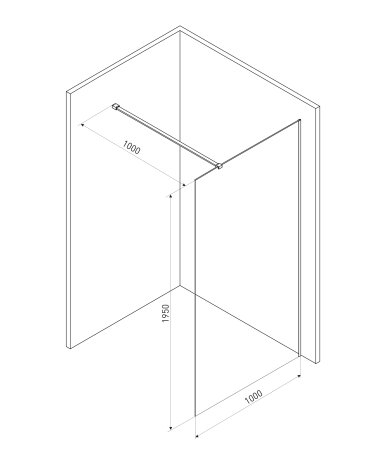 Стінка Walk-In 90*190см, прозрачне стекло 8мм + профіль стіновий 1900мм для Walk-IN + тримач стекла (D) 1000мм — Photo 1