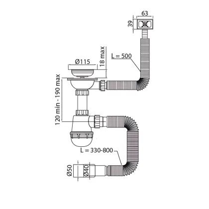 Сифон для кухні Mixxus SK-02-A 3 1/2"x40 з нержавіючою сіткою, гнучким прямокутним переливом (MI8194) — Photo 1