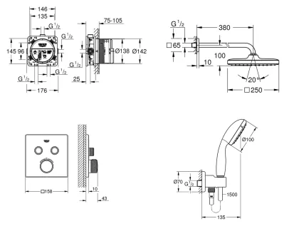 Душовий комплект із New Tempesta 250 Grohe Grohtherm SmartControl UA26415SC1 (UA26415SC1) — Photo 3