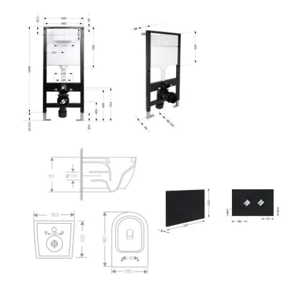 Готове рішення Qtap для ванної кімнати: підвісний унітаз Jay Rimless 485x360x320 + комплект інсталяції Standard (кругла клавіша Black) — Photo 1
