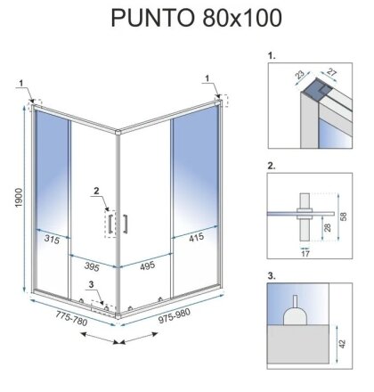 Душова Кабіна REA Punto 80x100 Душовий Піддон Savoy KPL-1889-4087 — Photo 5