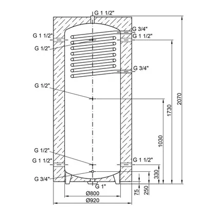 Теплоакумулятор Thermo Alliance TAI-10 750 з теплообмінником 1,4 кв. м із ізоляцією 60 мм — Photo 1