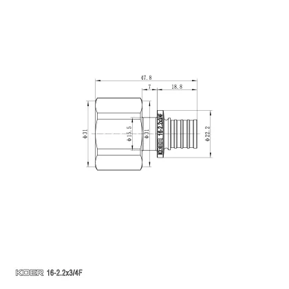 Перехідник з ВР Koer KA.A08F-16 - 16(2.2mm) x 3/4"F (KR4862) — Photo 1