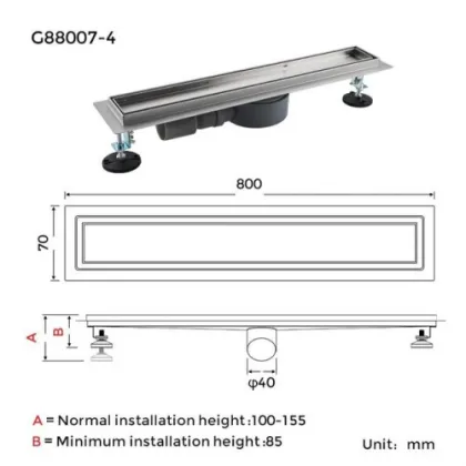 G88007-4 Душевой трап из нержавеющей стали 70*800мм {5} — Photo 2