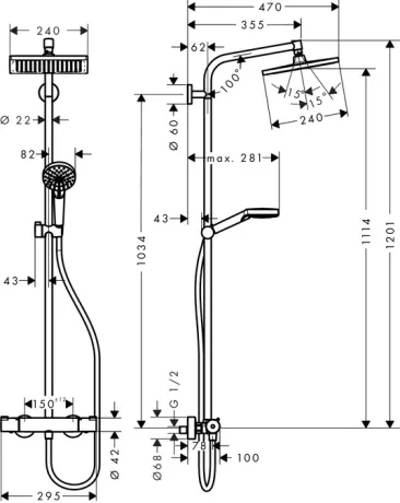 Crometta E 240 1jet Showerpipe Душова система EcoSmart 9 л / хв, хром — Photo 1