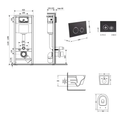 Готове рішення Qtap для ванної кімнати: підвісний унітаз Swan Ultra Quiet 520x360x320 + комплект інсталяції Nest 4 в 1 (кругла клавіша Black mat) — Photo 1