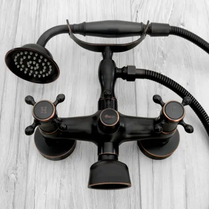 Змішувач для ванни та душу REA RETRO OLD BLACK чорний настінний з виливом — Photo 4